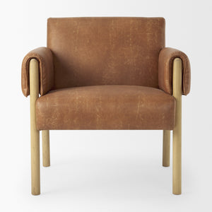 Ashton Brown Faux Leather Fabric w/ Light Wood  Accent Chair