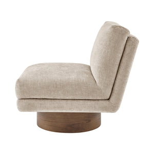 Zenda Chenille Swivel Accent Chair w/ Wooden Base, Millburry Beige