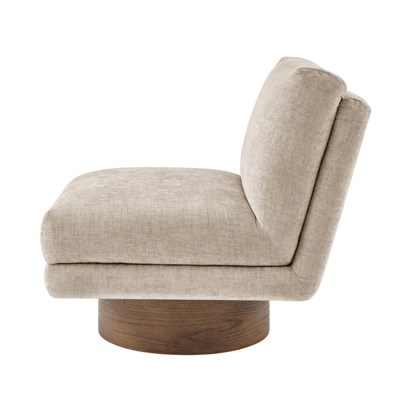 Zenda Chenille Swivel Accent Chair w/ Wooden Base, Millburry Beige