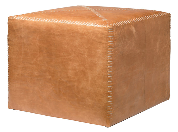 Buff Leather Ottoman, Large