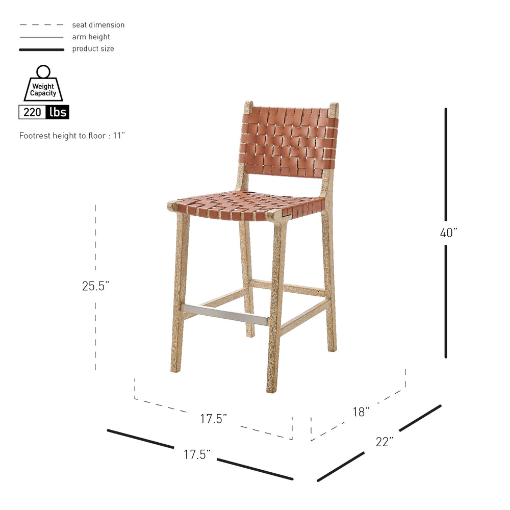 Marco Faux Leather Counter Stool Drift Wood Frame, Ochre Brown 