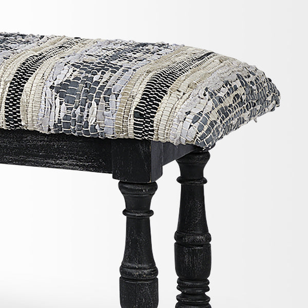 Denison II 56L x 15W Black Wood Base Woven-Leather Cushion Top Accent Bench