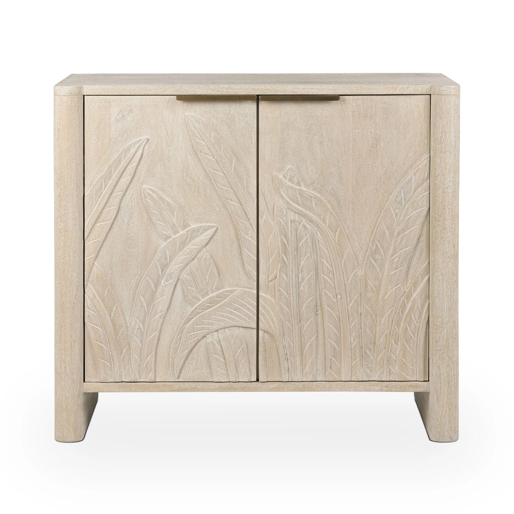 Ledro Solid Mango Wood 2Dr Cabinet with Carvings - Cream