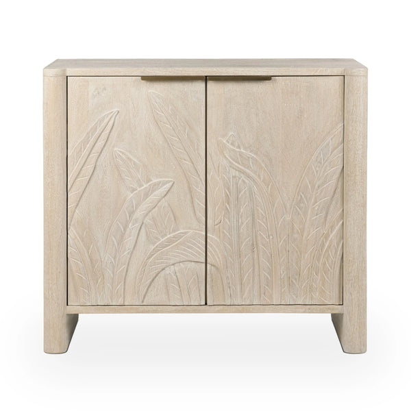 Ledro Solid Mango Wood 2Dr Cabinet with Carvings - Cream