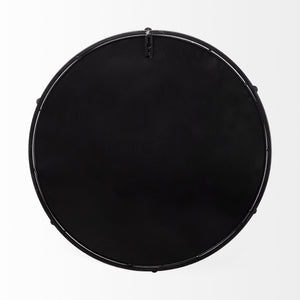 Kimbel 24L x 24W Black Metal Mirrored Base Round Tray