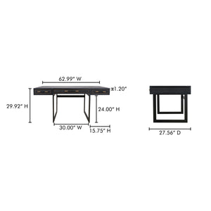 Mako Three-Drawer Desk in Black Vegan Leather