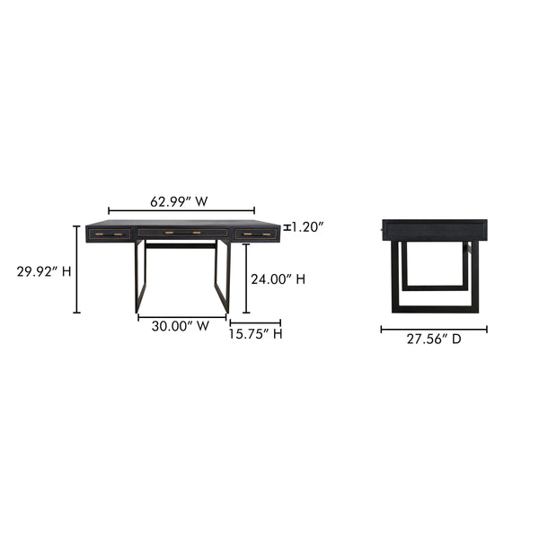 Mako Three-Drawer Desk in Black Vegan Leather