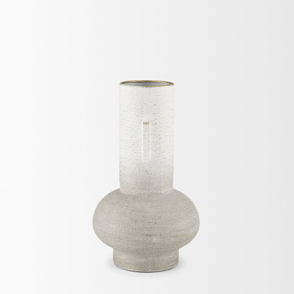 Torres Small Textured Off White w/ Gold Metal Vase