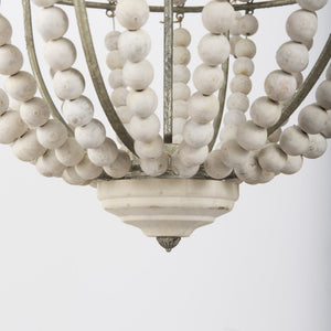 Phillum (29"x37") Silver Metal Chassis and White Wood Beaded Six Bulb Chandelier