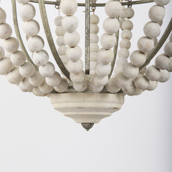 Phillum (29"x37") Silver Metal Chassis and White Wood Beaded Six Bulb Chandelier