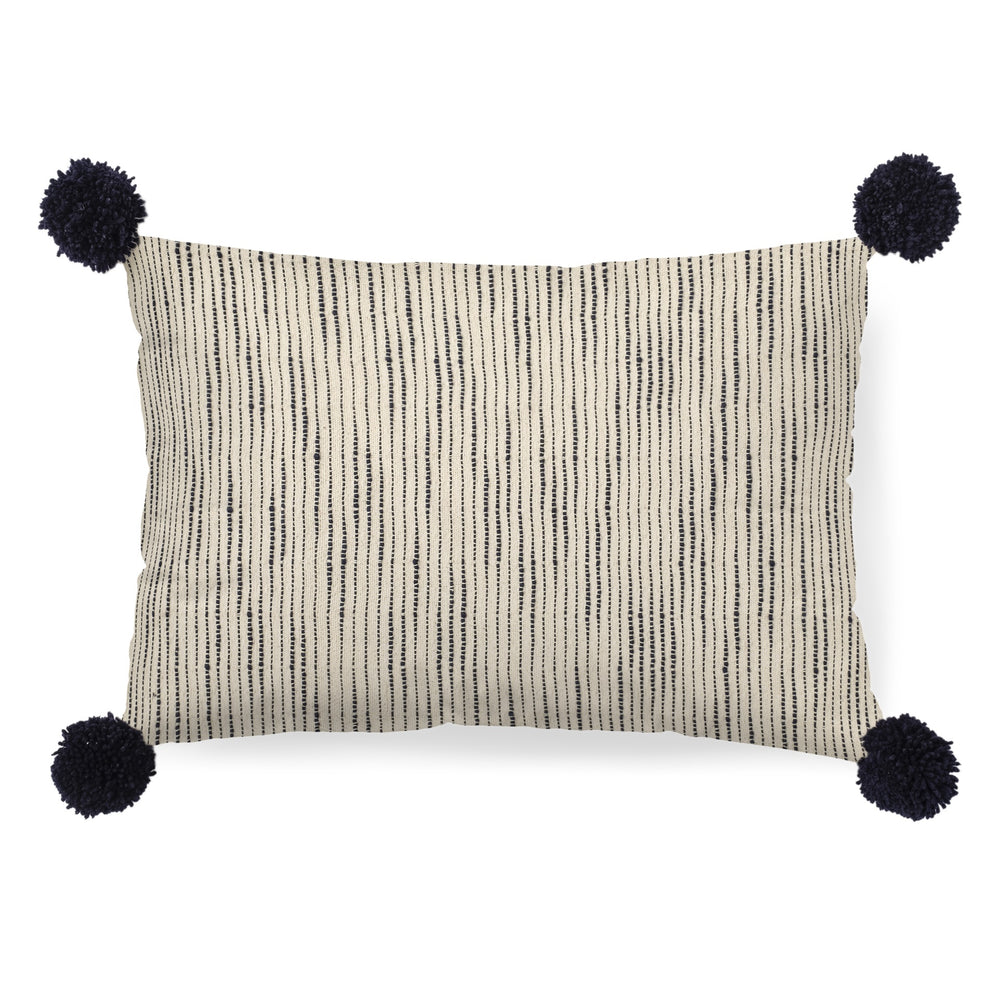 Krystal 13 x 21 Cream/Blue Pom Pom Decorative Pillow Cover