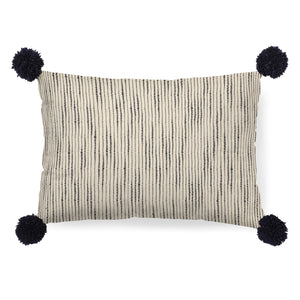 Krystal 13 x 21 Cream/Blue Pom Pom Decorative Pillow Cover