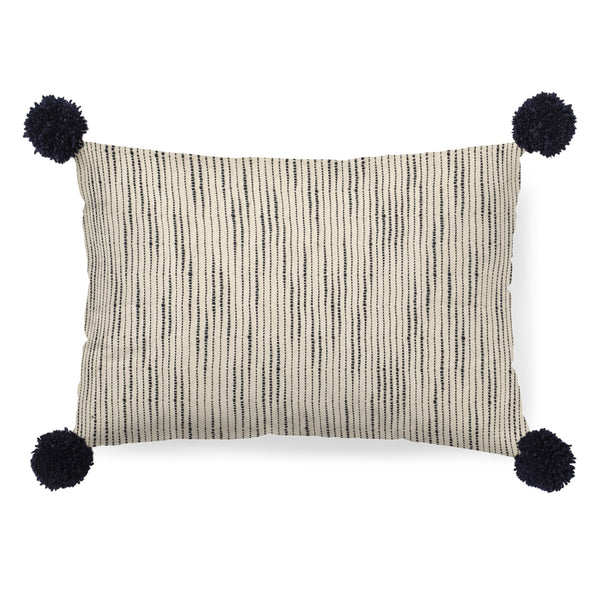 Krystal 13 x 21 Cream/Blue Pom Pom Decorative Pillow Cover