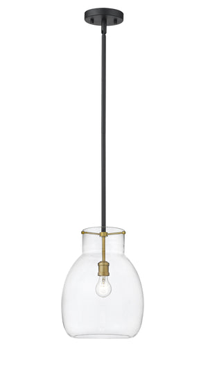Bella 1 Light Mini Pendant in Matte Black + Olde Brass Finish