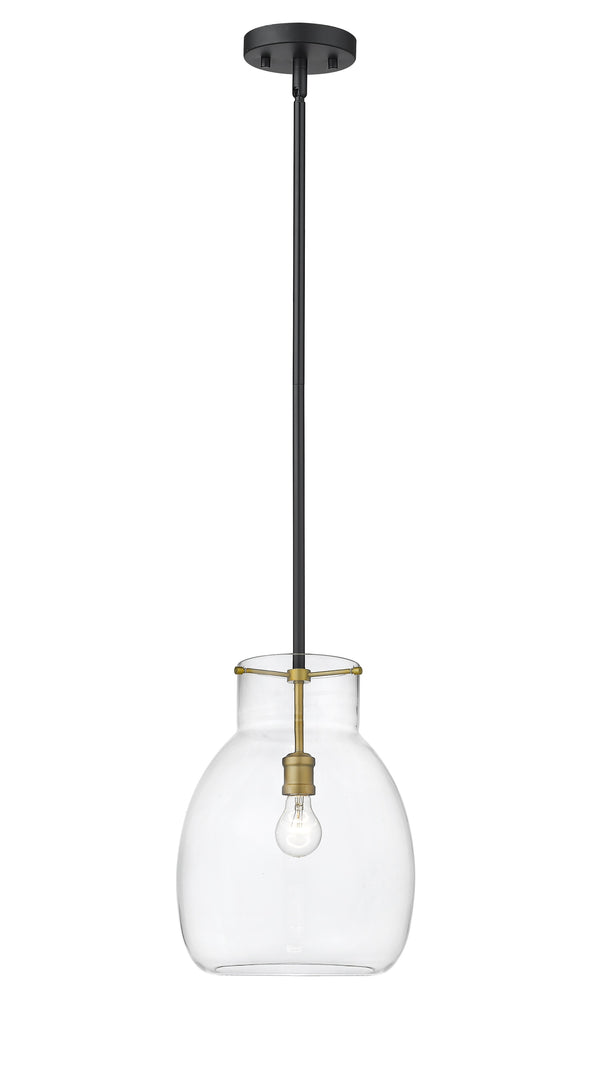 Bella 1 Light Mini Pendant in Matte Black + Olde Brass Finish