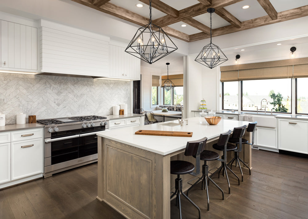 Geo 5 Light Chandelier in Matte Black + Chrome Finish