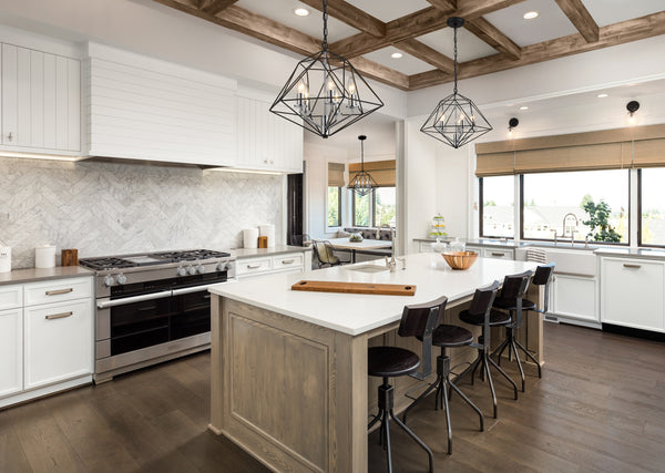 Geo 5 Light Chandelier in Matte Black + Chrome Finish