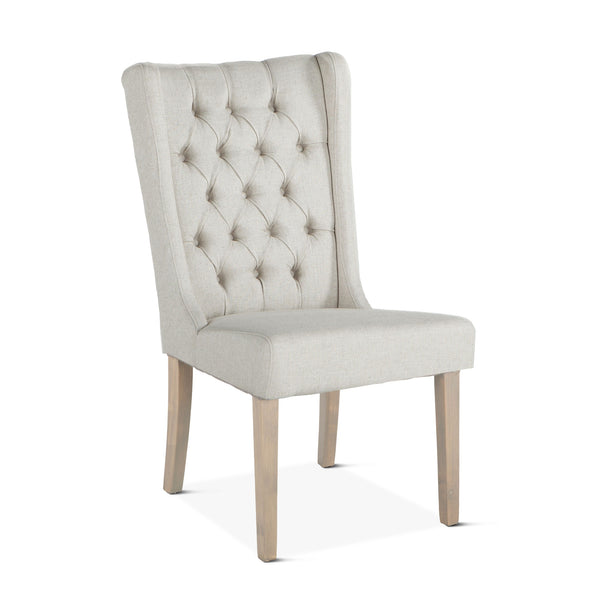 Lara Off-White Linen Dining Chair with Napoleon Legs