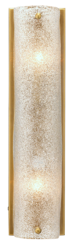 Moet Double Rounded Sconce, Textured Melted Ice Glass and Antique Brass Metal