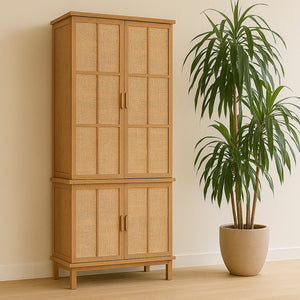Moe's Seymour Tall Cabinet with Rattan Doors