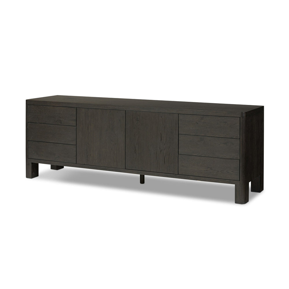 Noeline Media Console In Smoked Black Oak Veneer And Smoked Black Oak