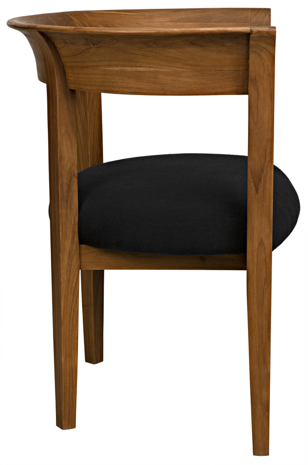 Webster Teak Club Chair with Satin Clear Coat and Black Cotton Cushion