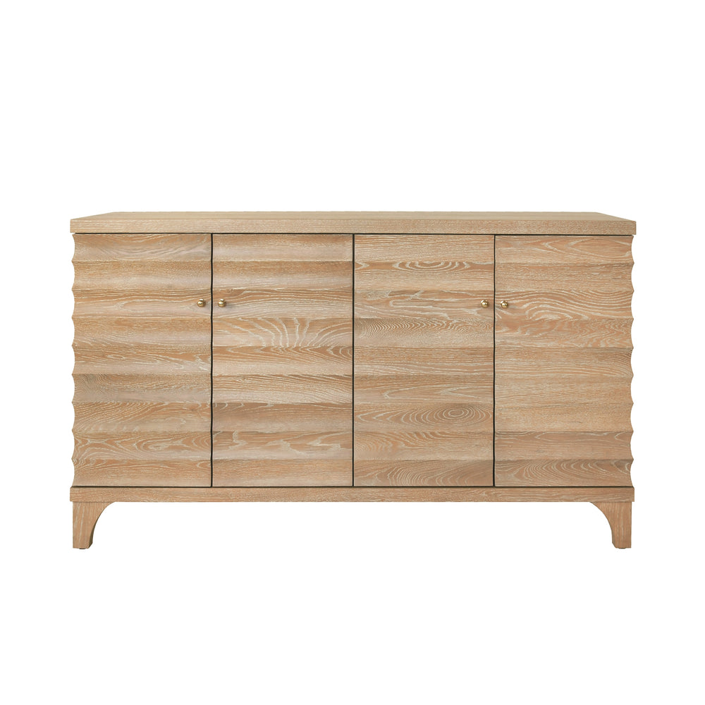 FOUR DOOR BUFFET WITH HORIZONTAL FLUTED DETAIL IN CERUSED OAK