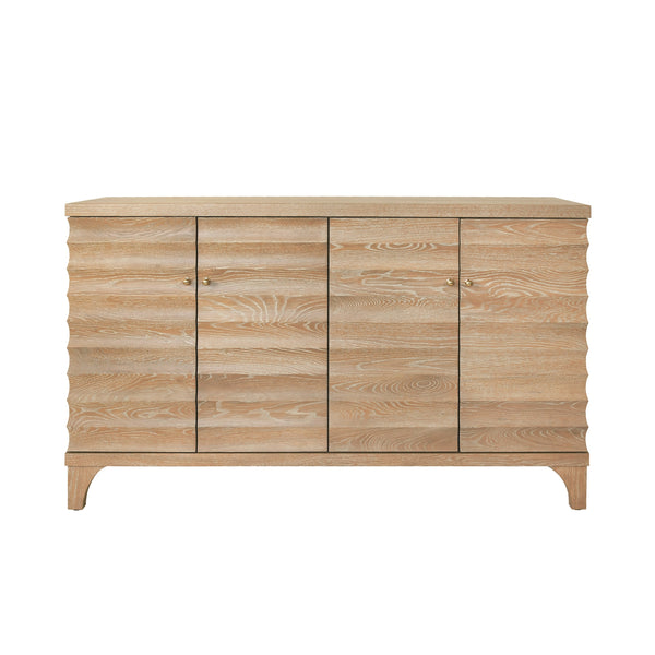 FOUR DOOR BUFFET WITH HORIZONTAL FLUTED DETAIL IN CERUSED OAK