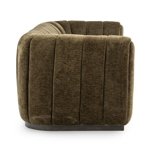 Vanty Upholstered Sofa in Olive Green with Wood Plinth