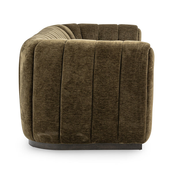 Vanty Upholstered Sofa in Olive Green with Wood Plinth