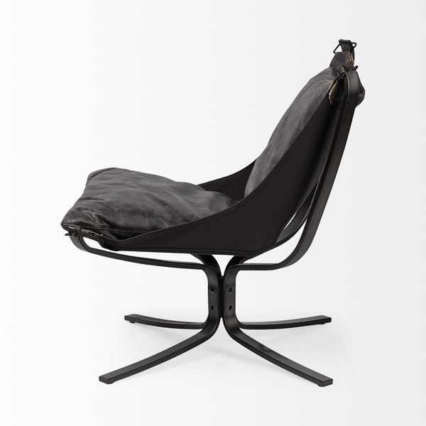 Colarado Black Leather Cushions w/ Black Metal Frame Sling-Style Accent Chair