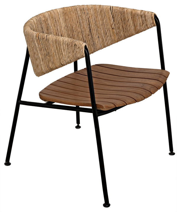 Helena Teak and Synthetic Seagrass Chair with Industrial Steel Frame in Clear Coat Semi-Gloss Finish