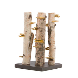 Standing Birch Logs with Shelf Mushroom Wall Play