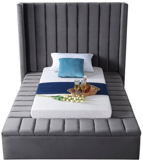 Joanne Twin Bed In Grey Velvet