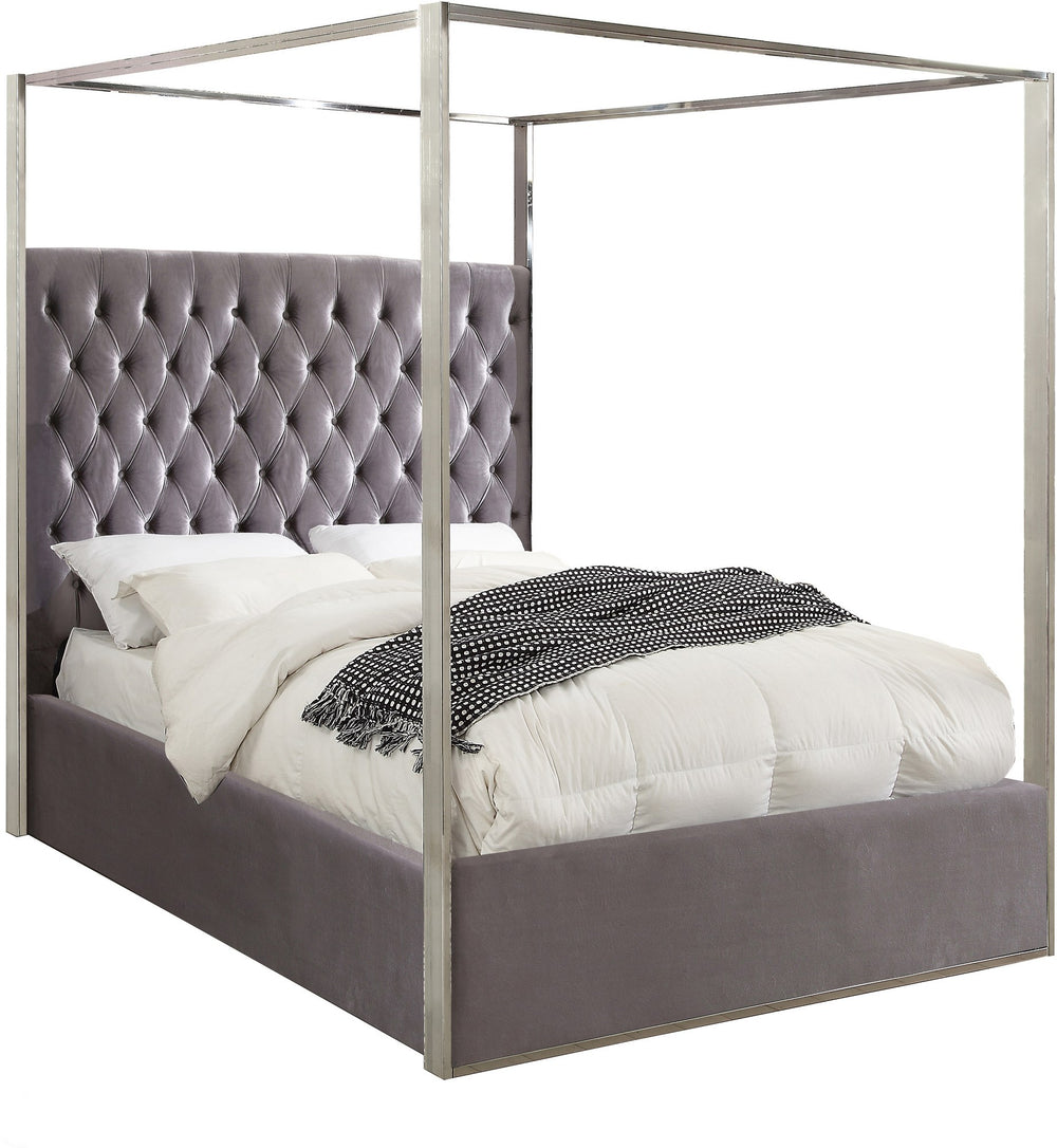 Luz King Bed In Grey Velvet