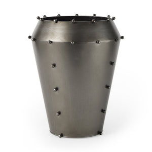 Elio 12.2H Large Gun Metal Gray Metal W/Studs Vase