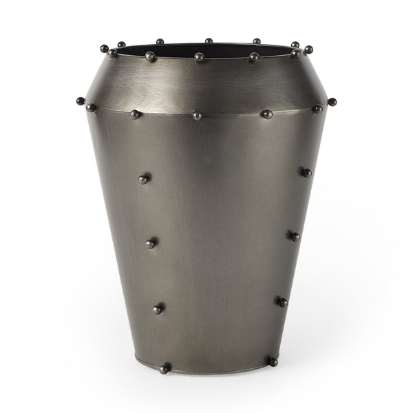 Elio 12.2H Large Gun Metal Gray Metal W/Studs Vase