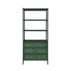 THREE DRAWER ETAGERE WITH BAMBOO DETAIL IN GREEN DYED GRASSCLOTH AND DARK GREEN MATTE LACQUER