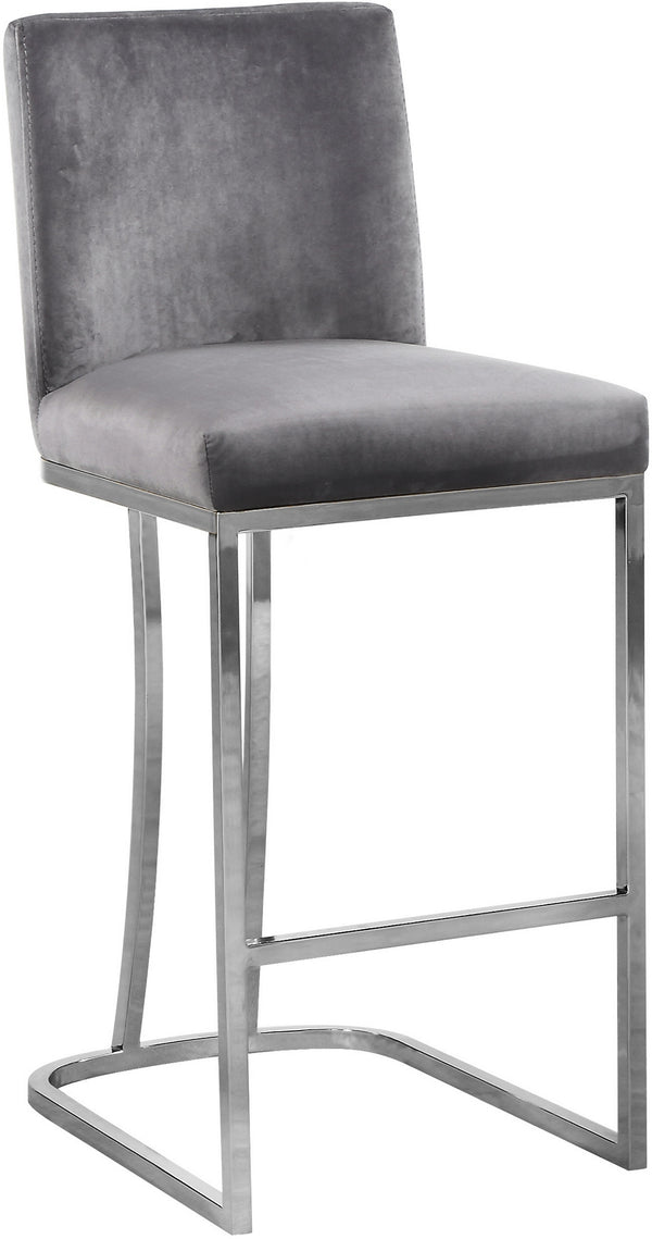 Rick Stool In Grey Velvet and Chrome