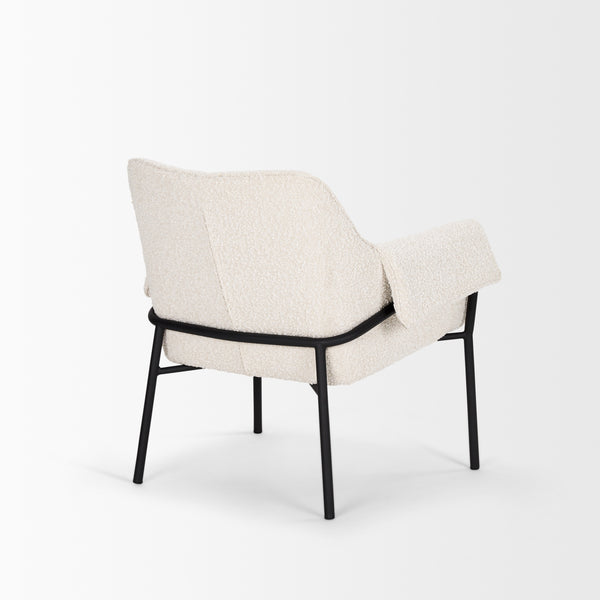Brently Accent Chair w/ Cream Boucle Fabric & Matte Black Metal Legs