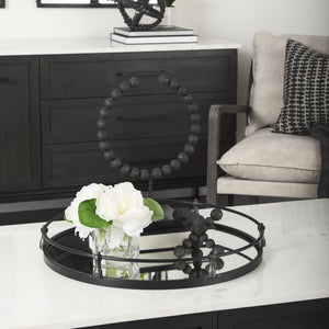Kimbel 24L x 24W Black Metal Mirrored Base Round Tray