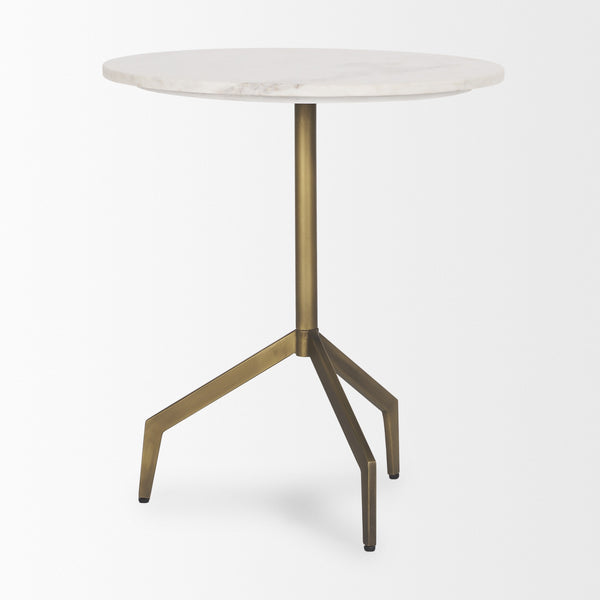 Serre Marble Top 3 Prong Gold Metal Base End Table
