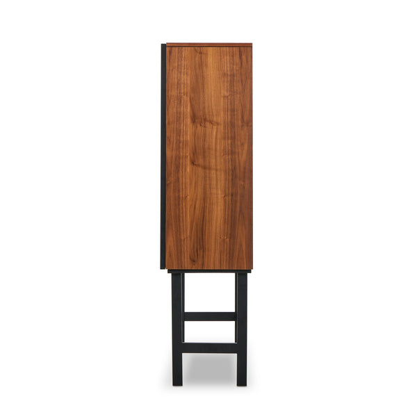 Hayward Cabinet In Natural Walnut-Black Aluminum-Black Iron