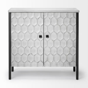 Savannah White Fir Veneer w/ Gray Metal 2-Door Accent Cabinet