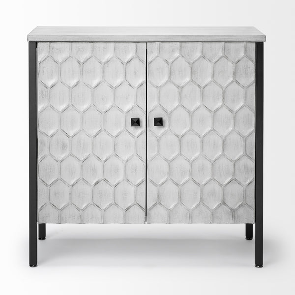Savannah White Fir Veneer w/ Gray Metal 2-Door Accent Cabinet