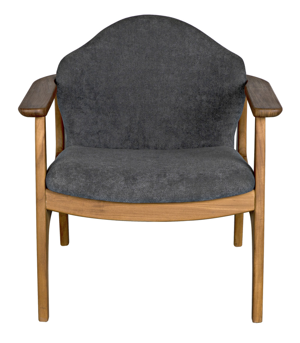 Vittorio Teak Chair in Ocean Grey Fabric with a Clear Coat Flat Finish