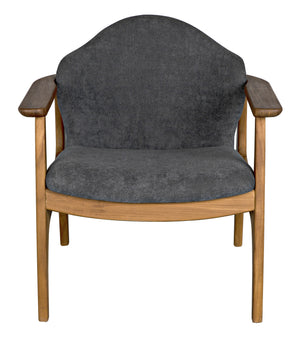 Vittorio Teak Chair in Ocean Grey Fabric with a Clear Coat Flat Finish