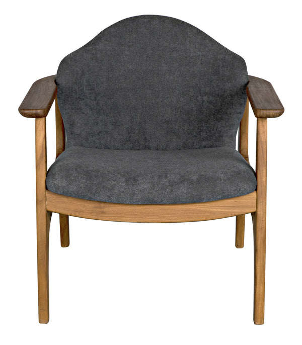 Vittorio Teak Chair in Ocean Grey Fabric with a Clear Coat Flat Finish