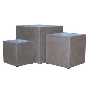 Set Of 3 Brown Creastone Cube Pot
