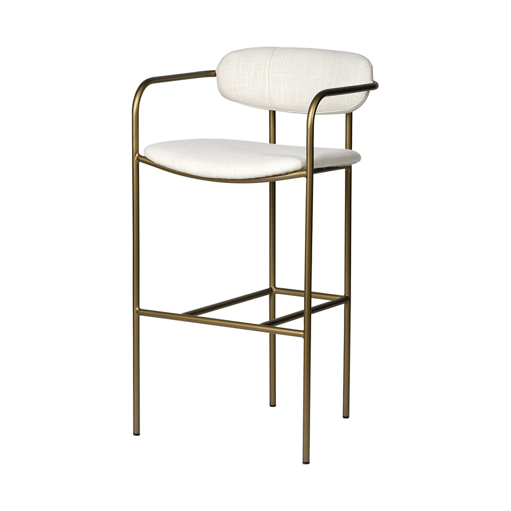 Parker 30" Seat Height Cream Fabric Seat Gold Metal Bar Stool
